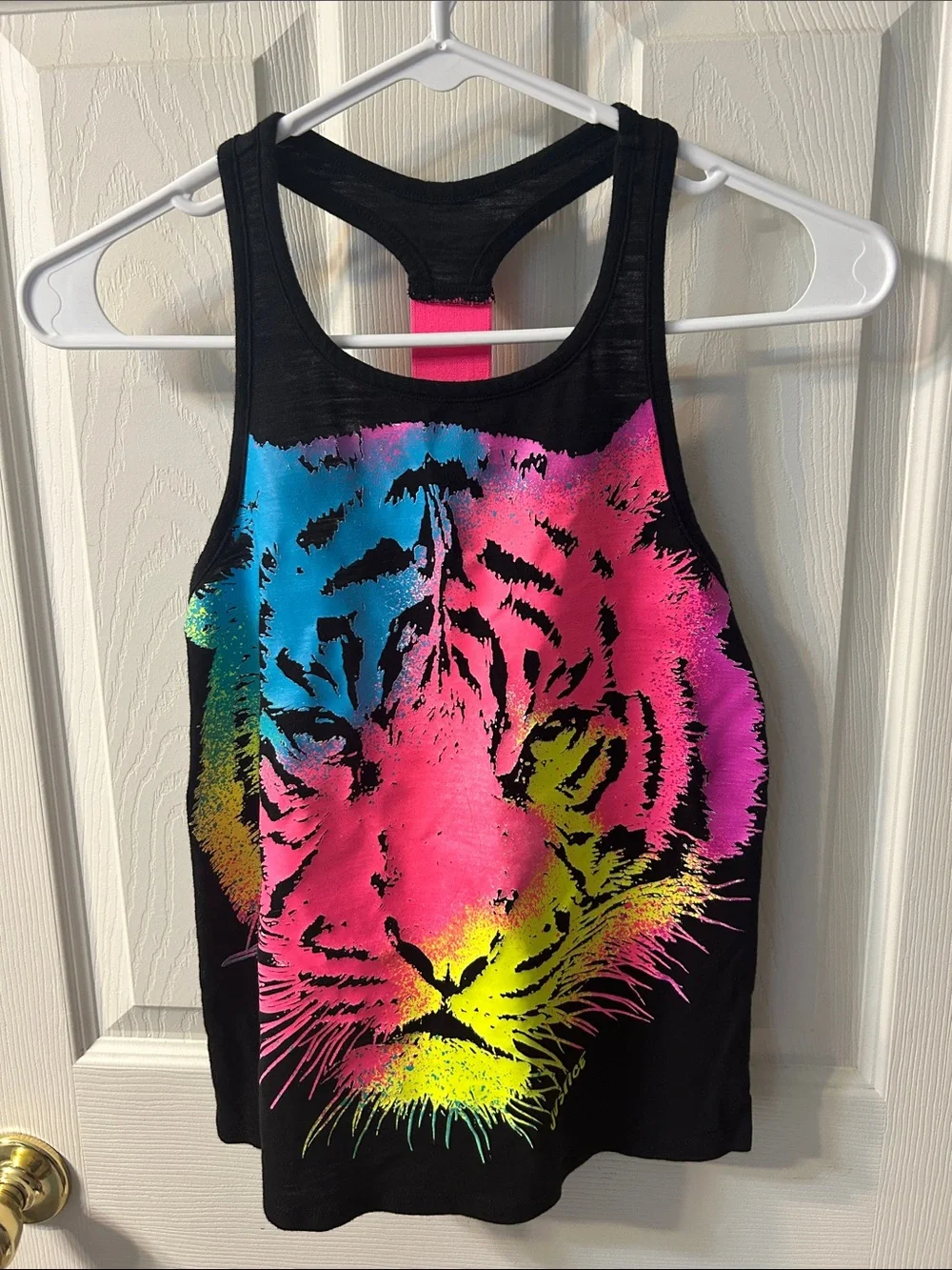 Justice Girls' Black Tank Top with Neon Tiger Print with matching capris